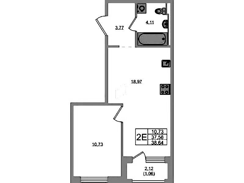 1-комнатная квартира 38.64 м², 1/12 эт., ЖК «GloraX Новоселье»